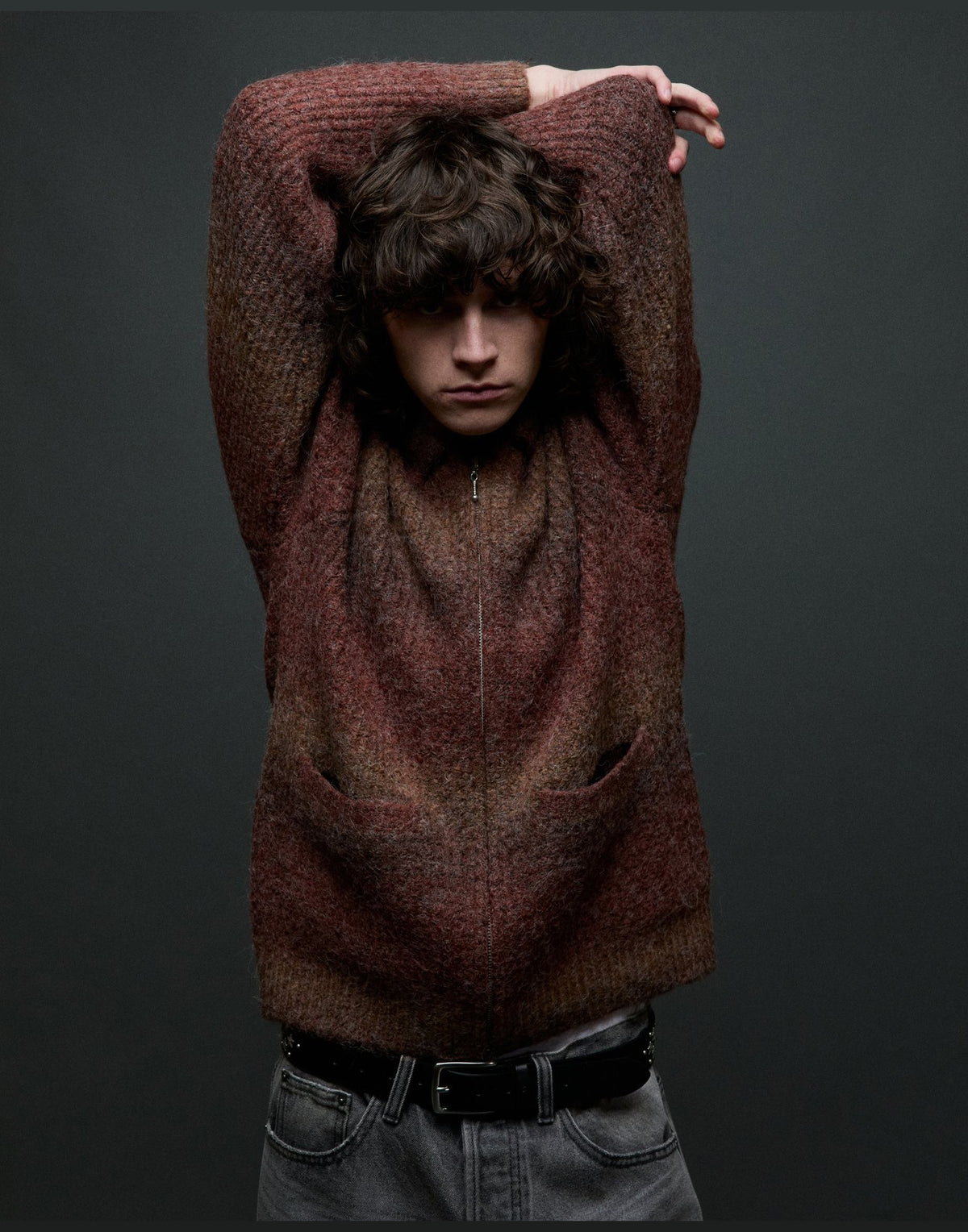OBEY Cardigan Anton Gradient con Zip Brown Multi