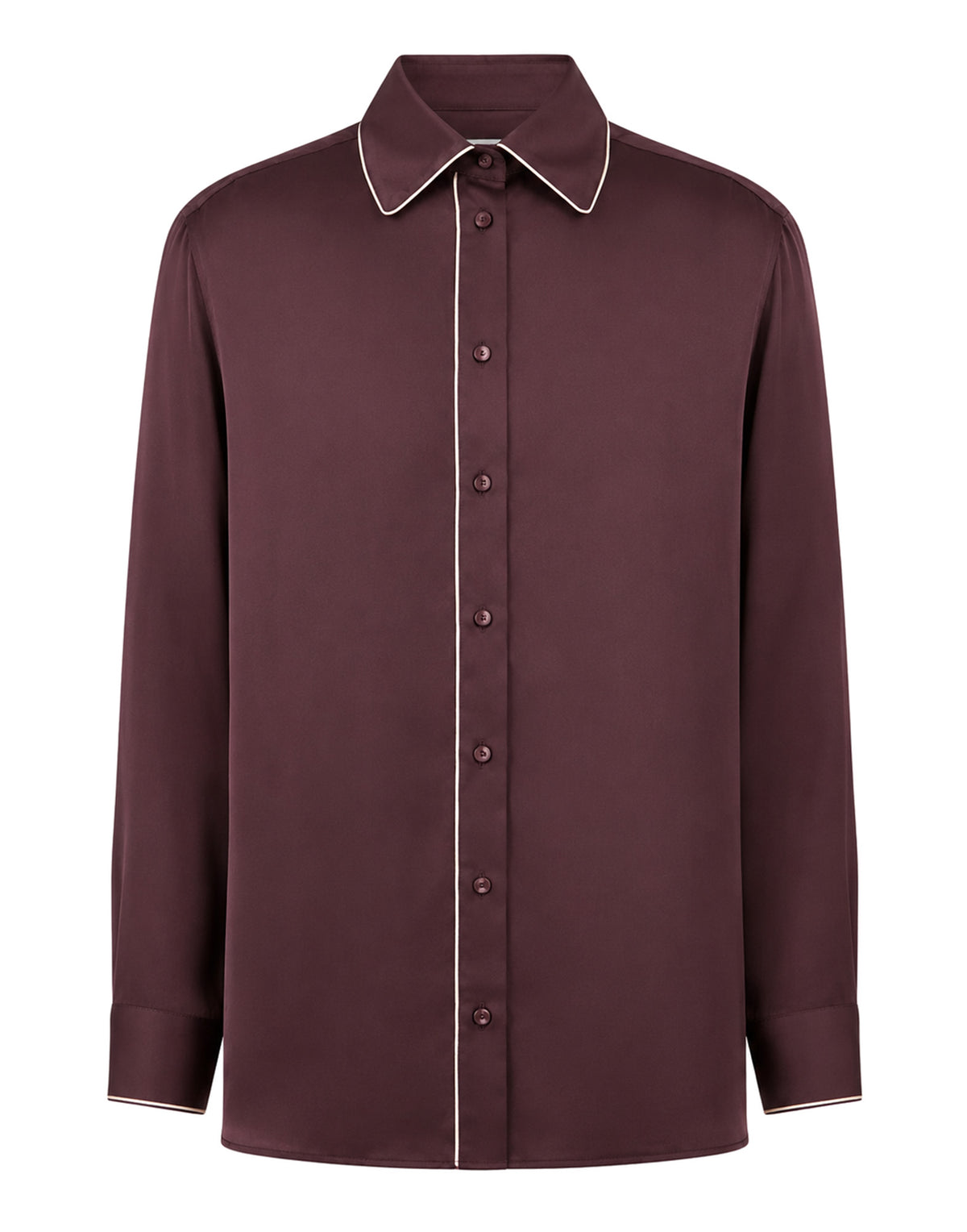 PIERRE-LOUIS MASCIA Camicia in Seta Bordeaux con Piping Bianco