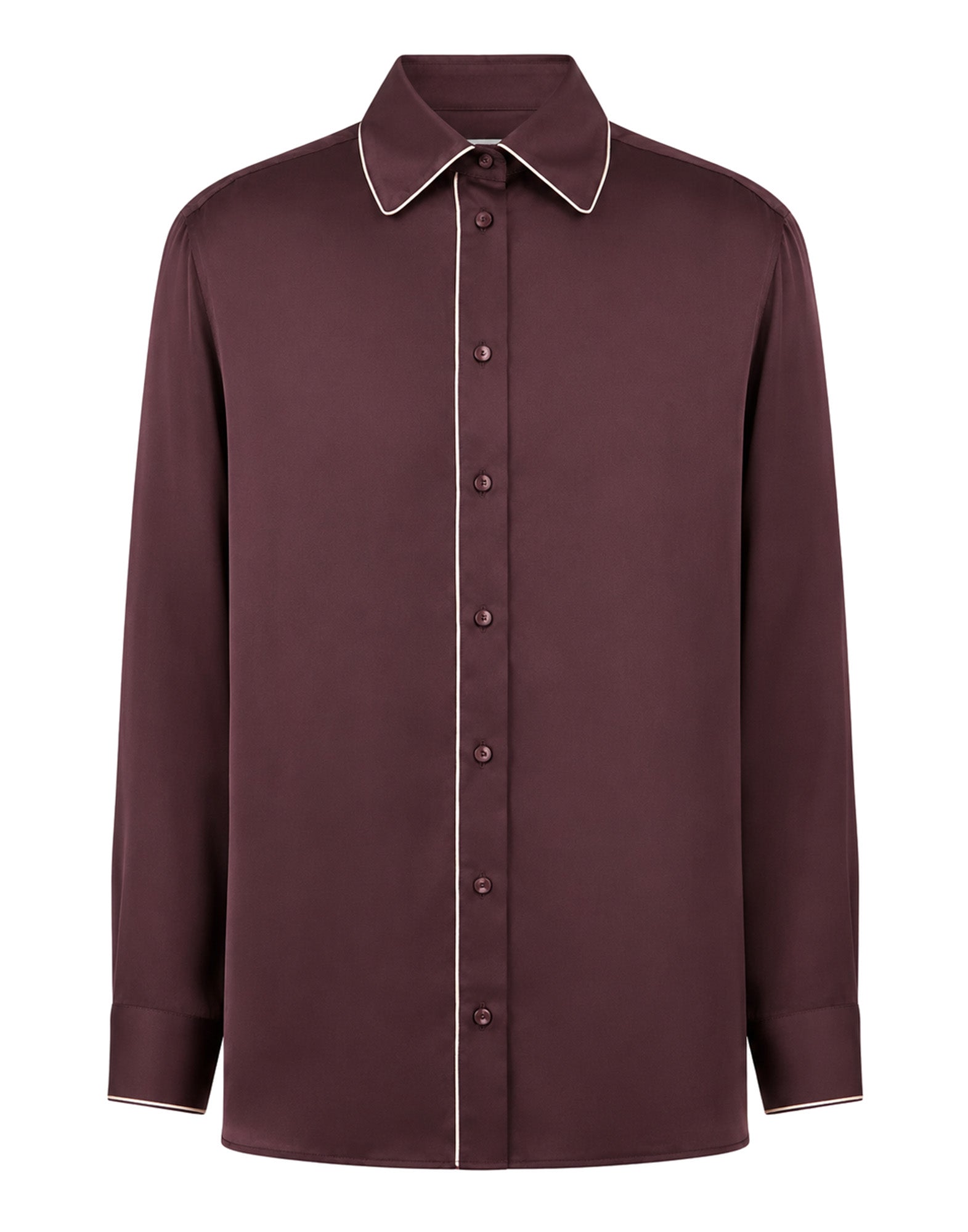 PIERRE-LOUIS MASCIA Camicia in Seta Bordeaux con Piping Bianco
