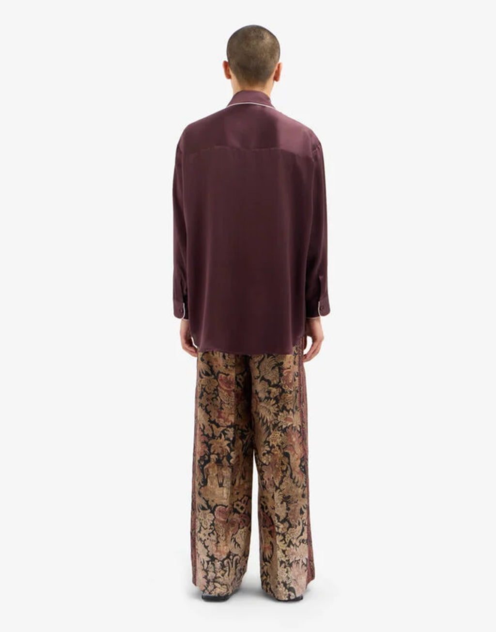 PIERRE-LOUIS MASCIA Camicia in Seta Bordeaux con Piping Bianco