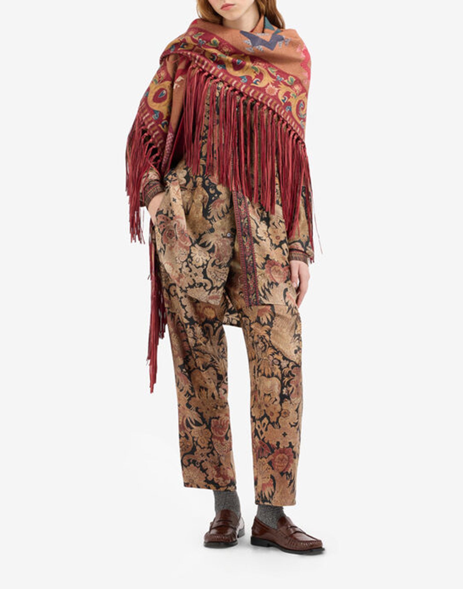 PIERRE-LOUIS MASCIA Camicia in Seta con Collo alla Coreana Stampa Arazzo
