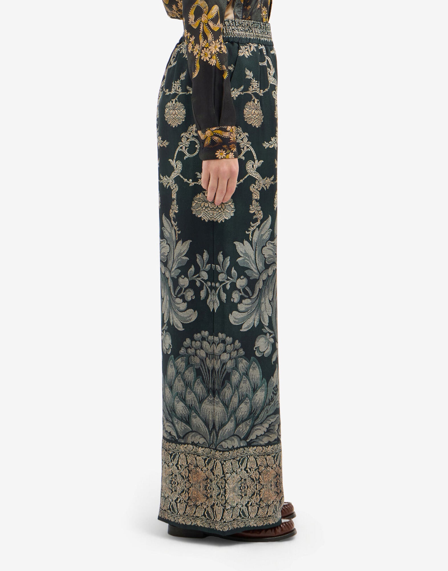 PIERRE-LOUIS MASCIA Pantaloni Palazzo in Seta Stampa Botanica