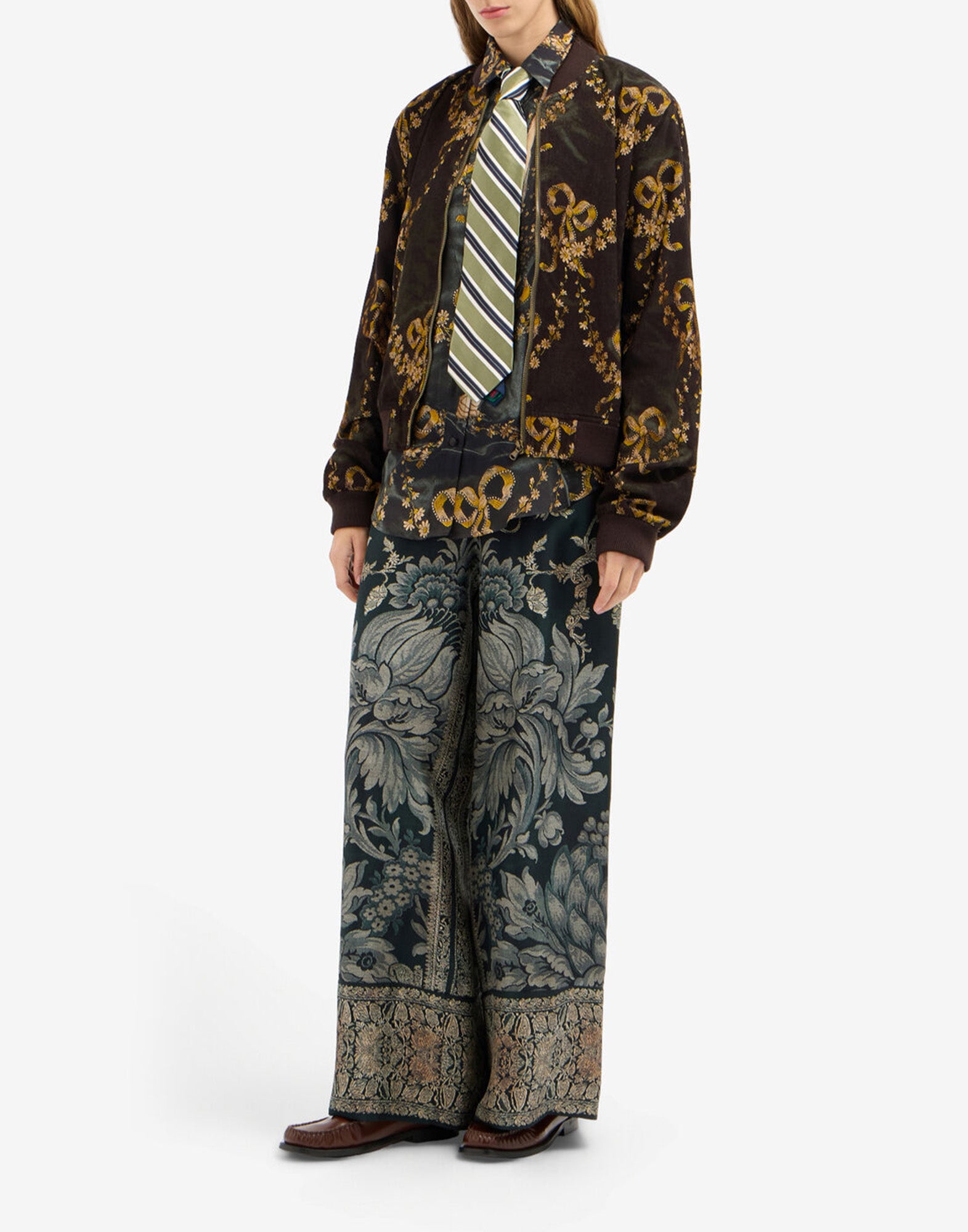 PIERRE-LOUIS MASCIA Pantaloni Palazzo in Seta Stampa Botanica