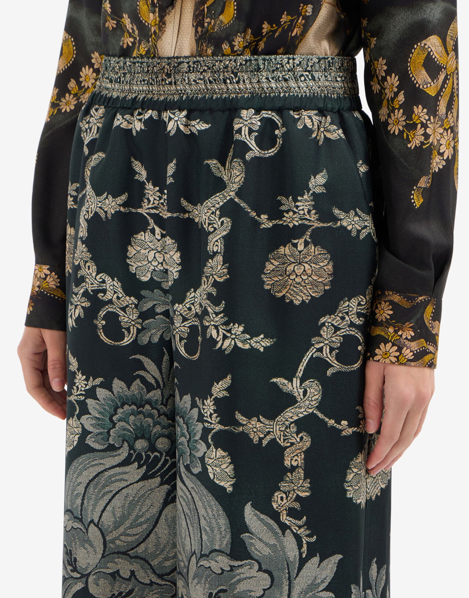 PIERRE-LOUIS MASCIA Pantaloni Palazzo in Seta Stampa Botanica