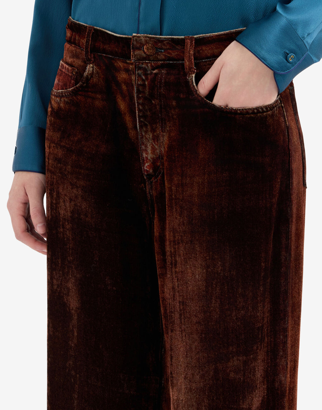 PIERRE-LOUIS MASCIA Pantaloni in Velluto Viscosa e Seta Ruggine