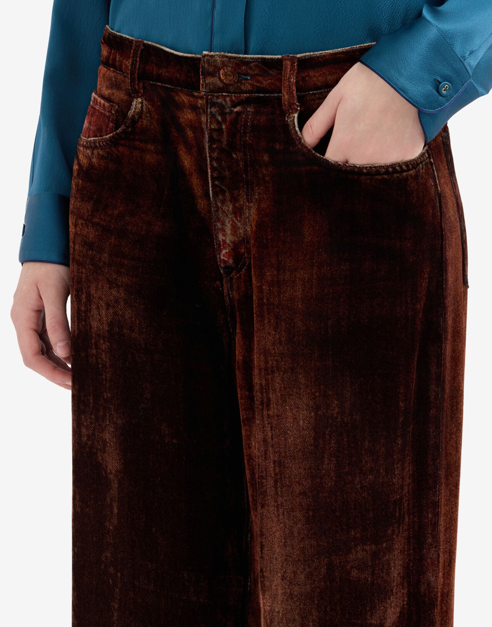PIERRE-LOUIS MASCIA Pantaloni in Velluto Viscosa e Seta Ruggine