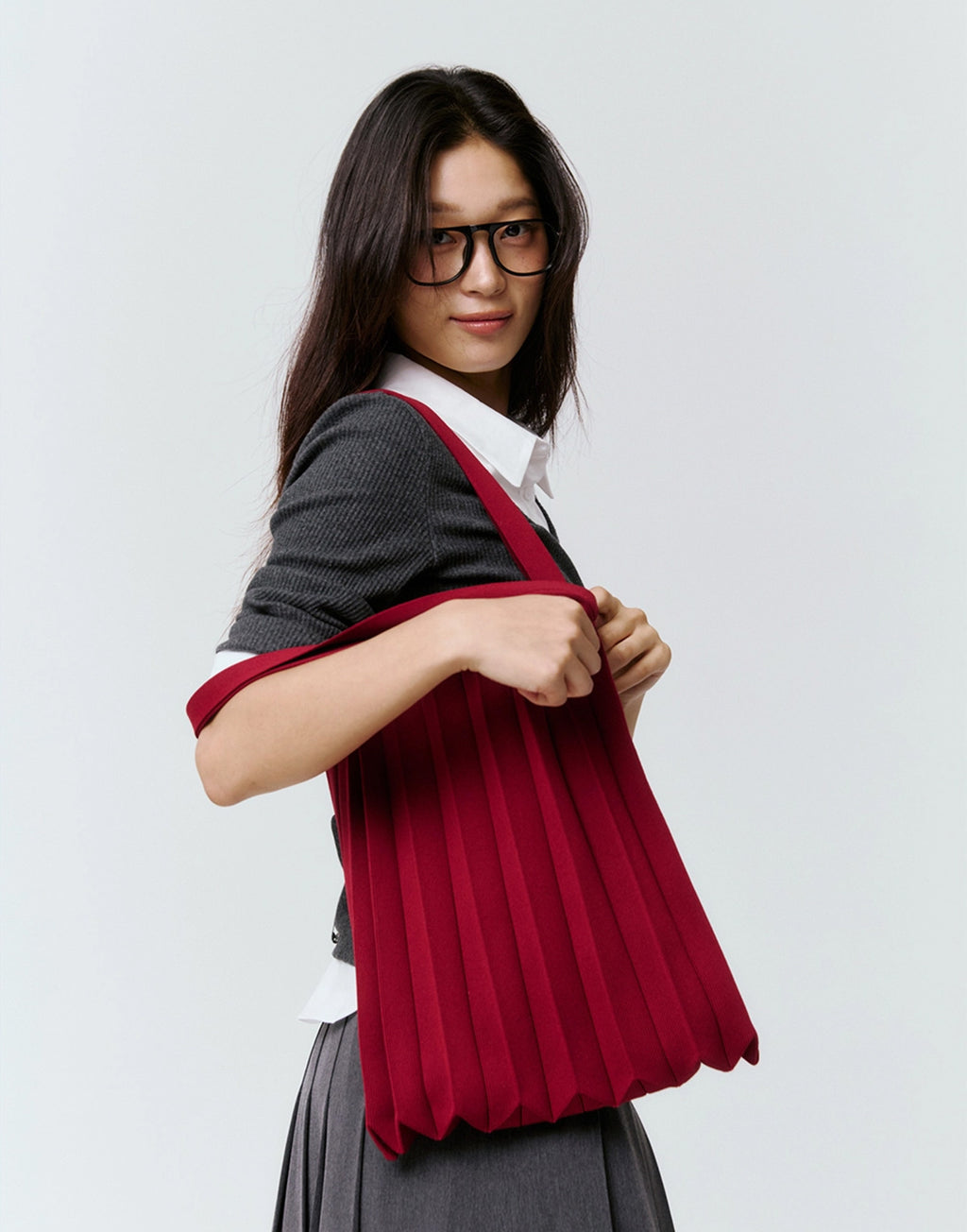 PLEATSMAMA Borsa New Shoulder Bag Plissè Burgundy