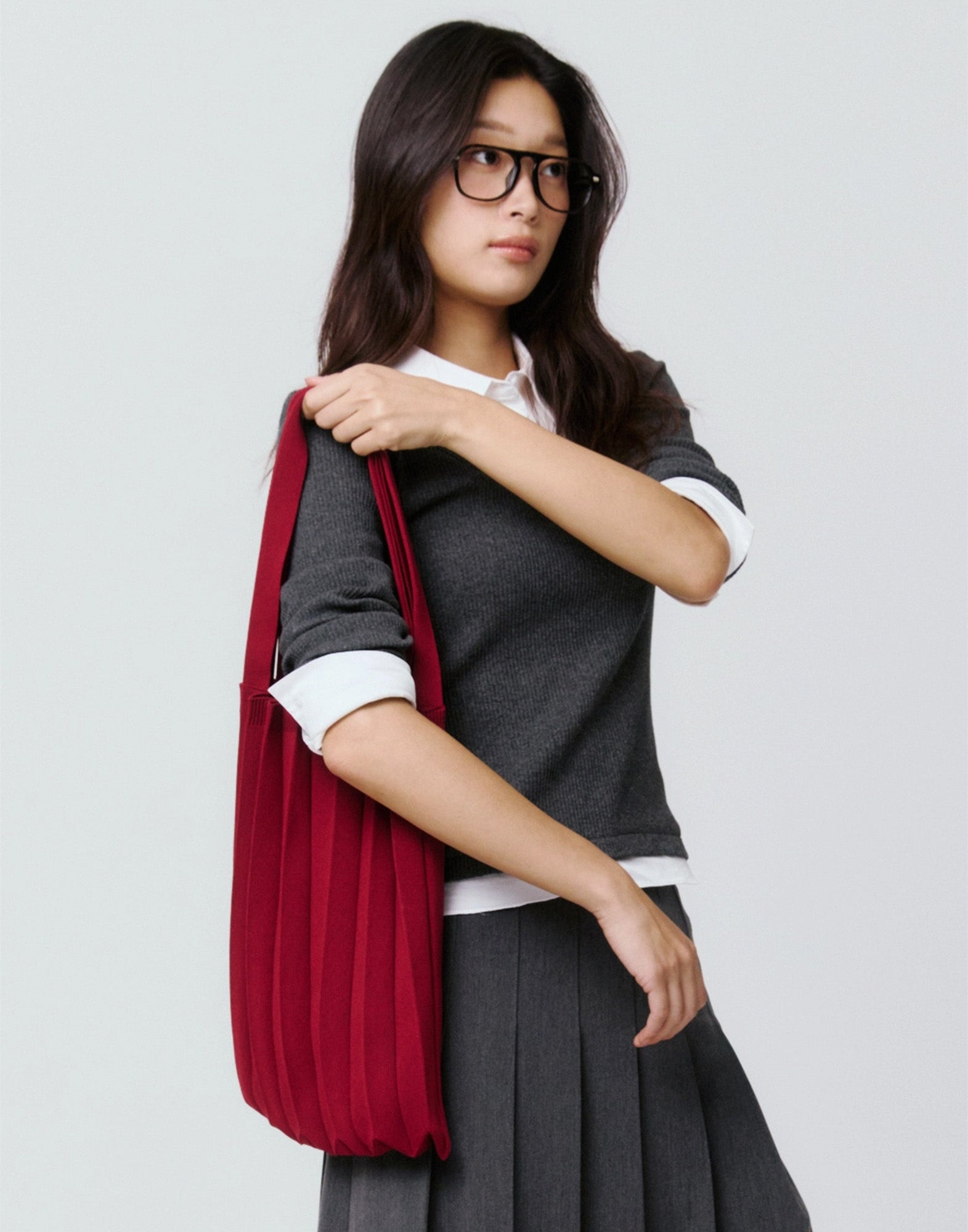 PLEATSMAMA Borsa New Shoulder Bag Plissè Burgundy