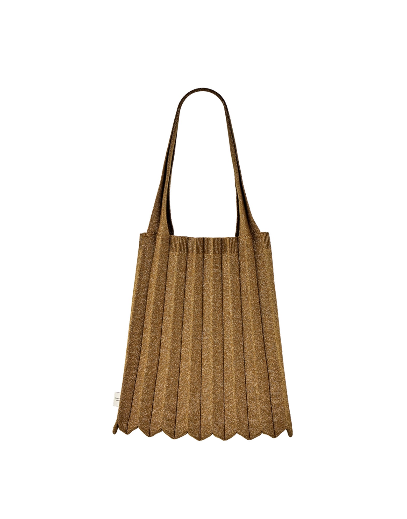 PLEATSMAMA Borsa New Shoulder Bag Plissè Glitter Camel