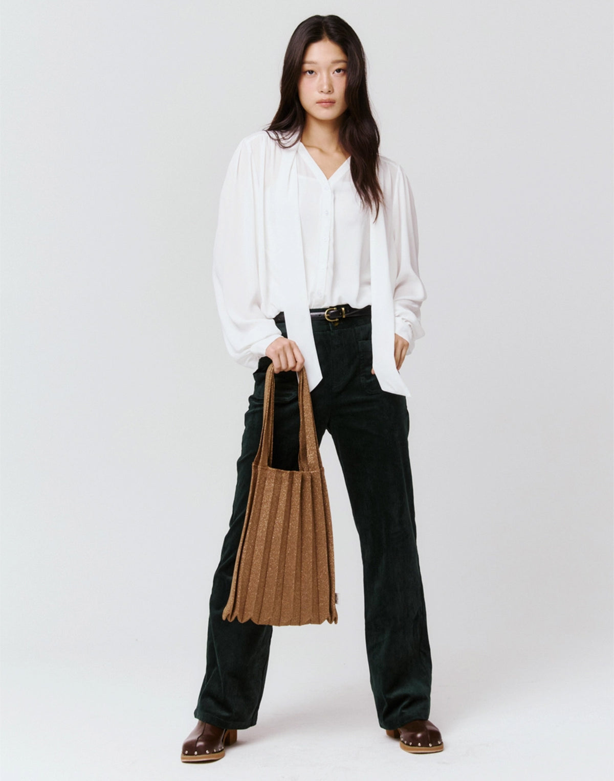 PLEATSMAMA Borsa New Shoulder Bag Plissè Glitter Camel