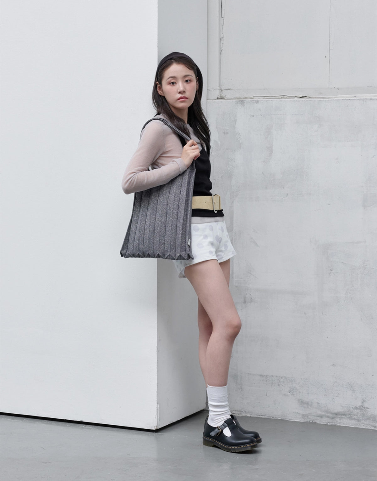 PLEATSMAMA Borsa New Shoulder Bag Plissè Glitter Stone Brown