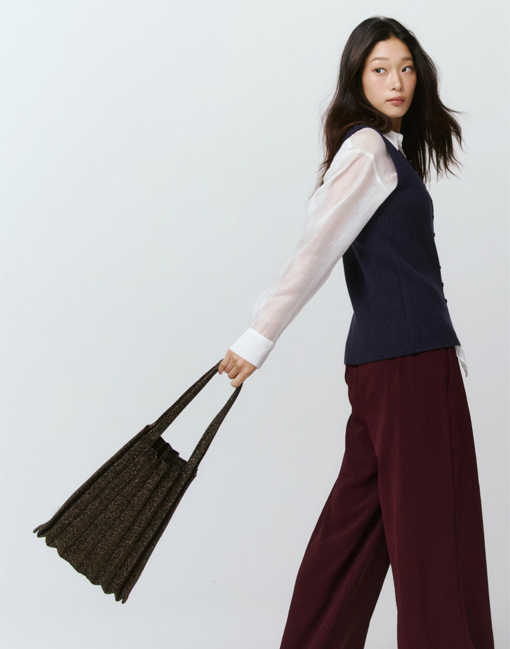 PLEATS MAMA Borsa New Shoulder Bag Plissè Glitter Black Brown