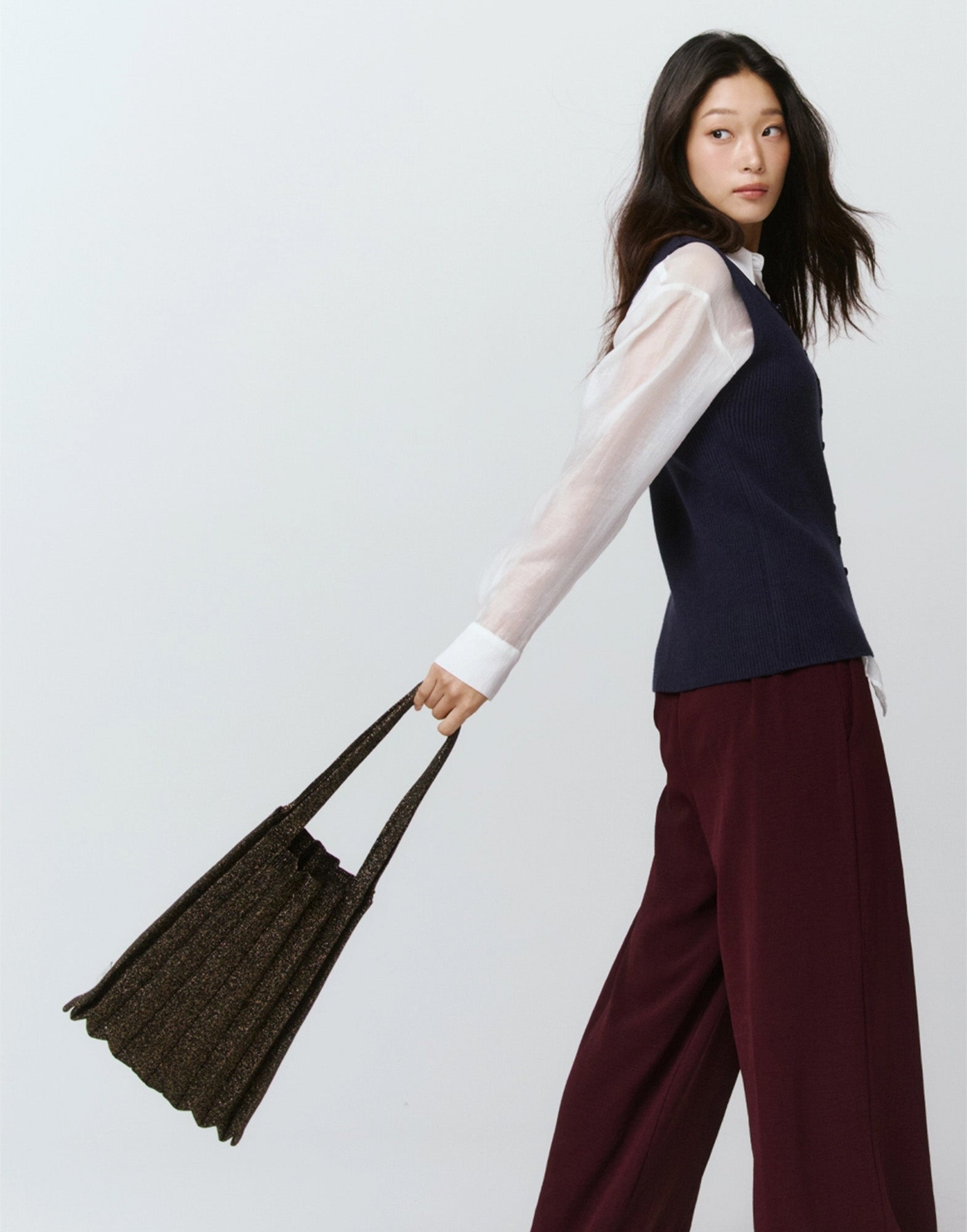 PLEATS MAMA Borsa New Shoulder Bag Plissè Glitter Black Brown