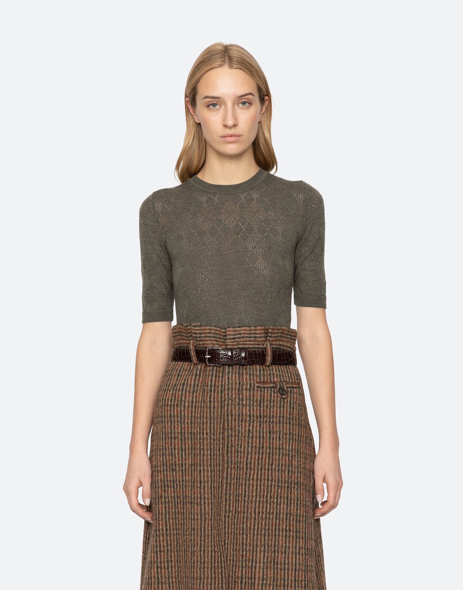 SEA NY Maglia Argyle in Lana Merino Salvia