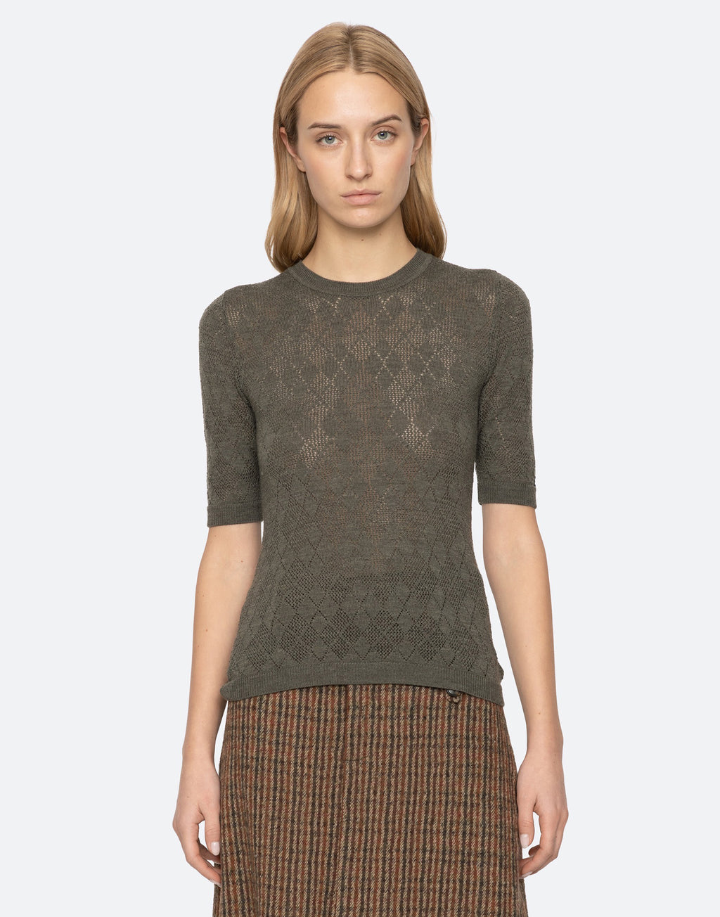 SEA NY Maglia Argyle in Lana Merino Salvia