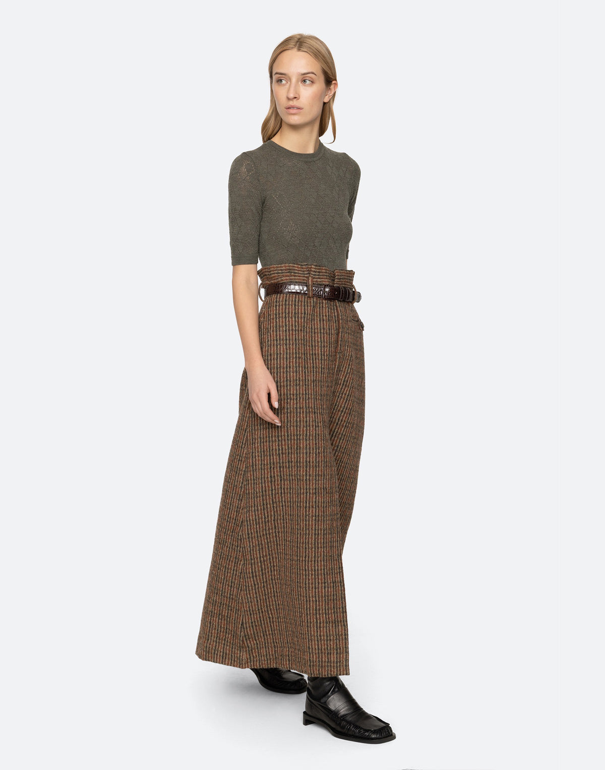 SEA NY Gonna Midi in Lana a Quadri con Cintura