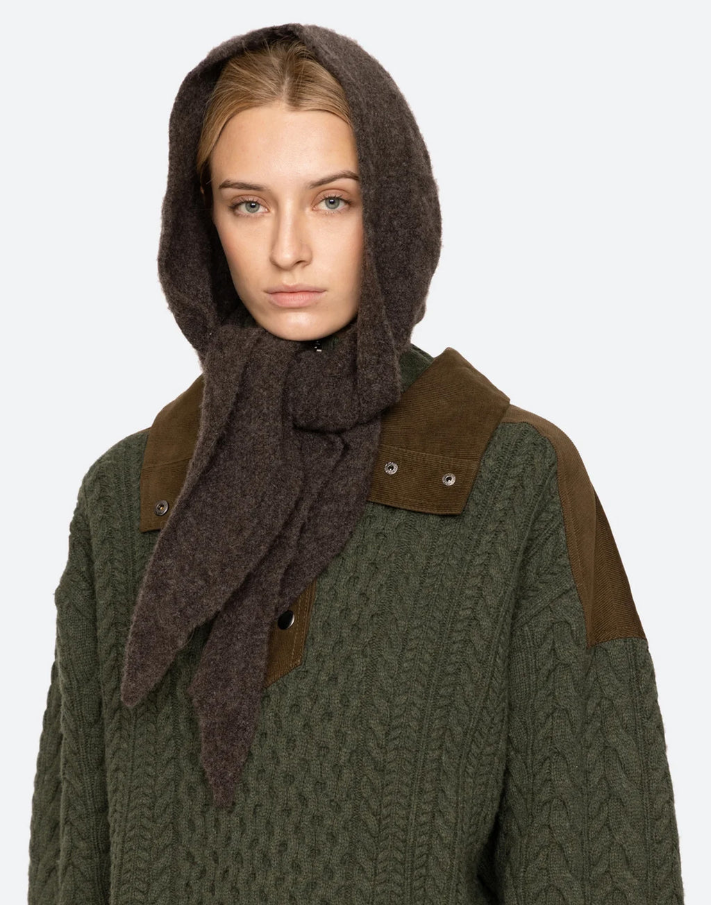 SEA NY Cappello Sciarpa Allen in Maglia a Trecce Charcoal