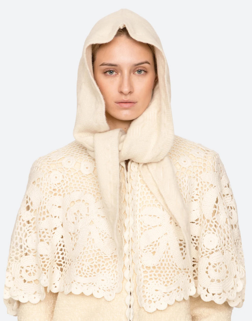 SEA NY Cappello Sciarpa Allen in Maglia a Trecce Cream
