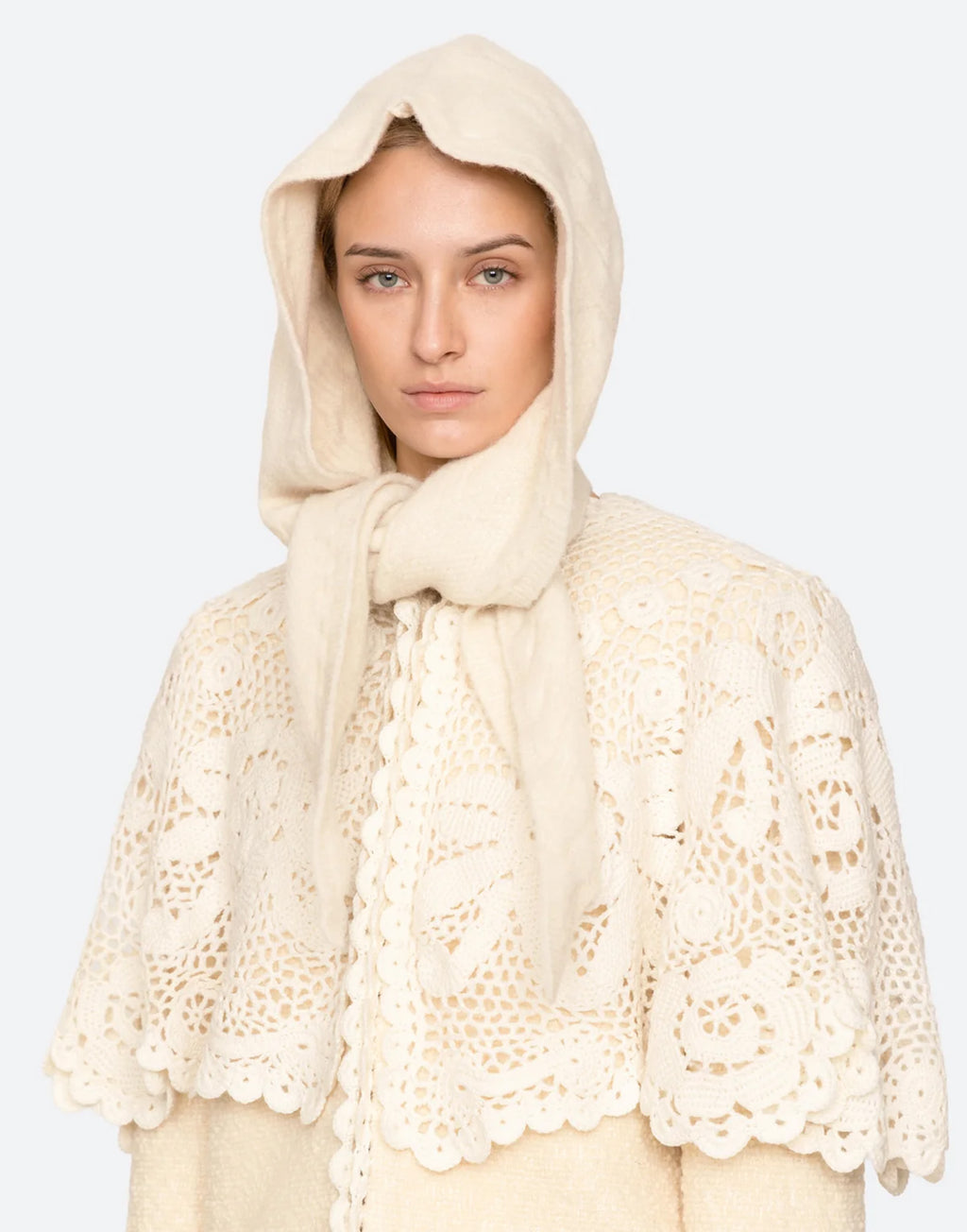 SEA NY Cappello Sciarpa Allen in Maglia a Trecce Cream