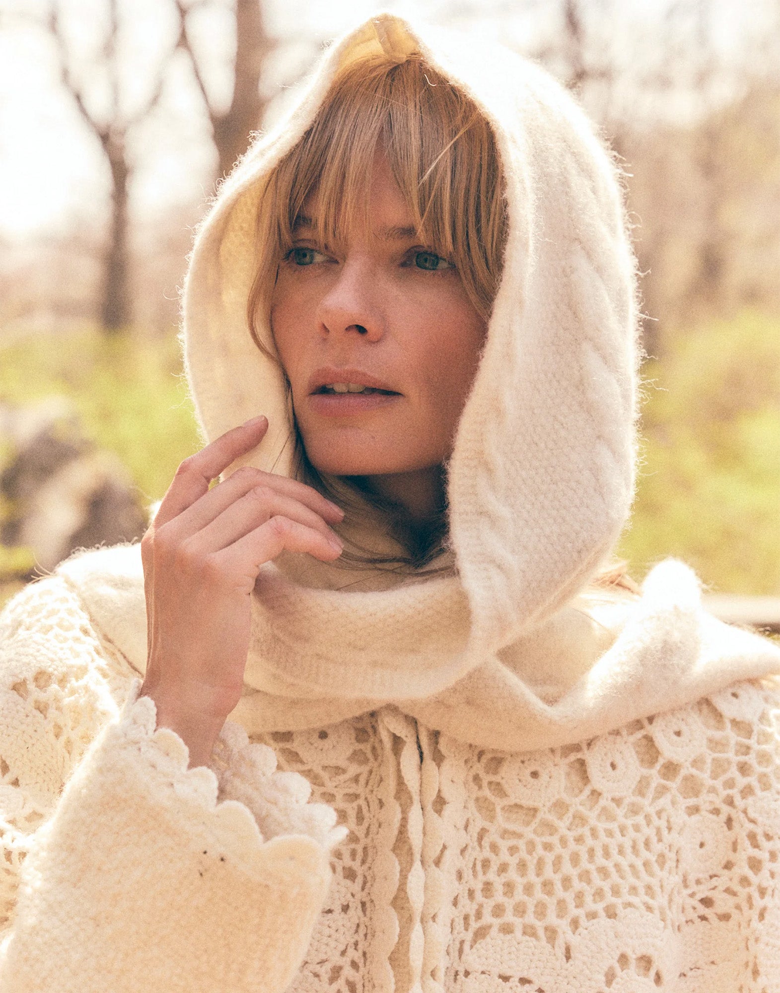 SEA NY Cappello Sciarpa Allen in Maglia a Trecce Cream