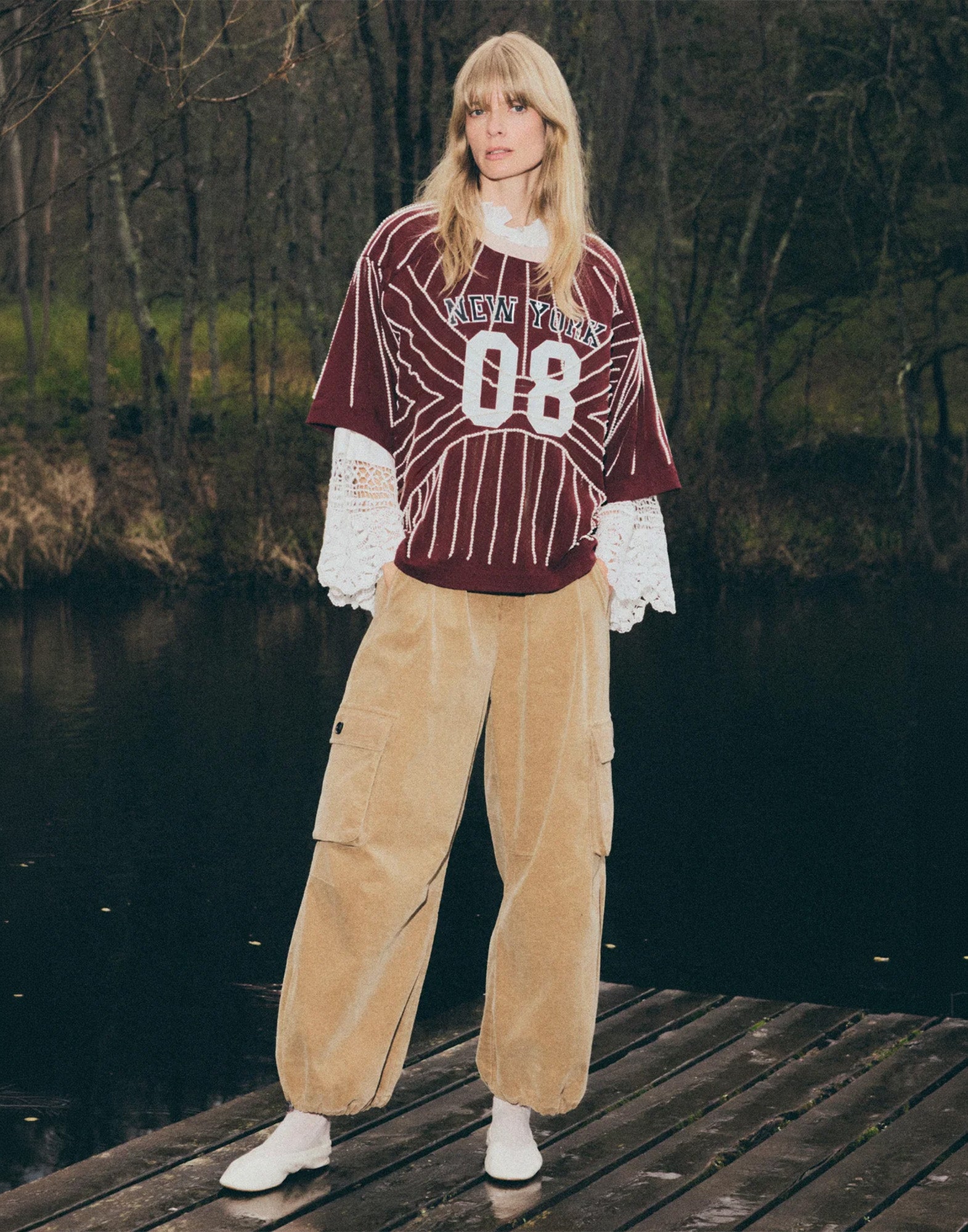 SEA NY Pantaloni in Velluto a Coste Khaki
