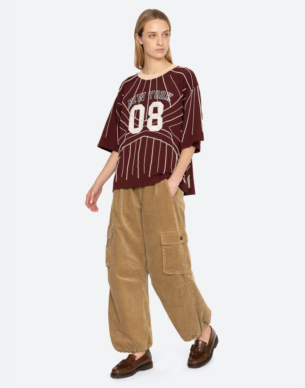 SEA NY Pantaloni in Velluto a Coste Khaki