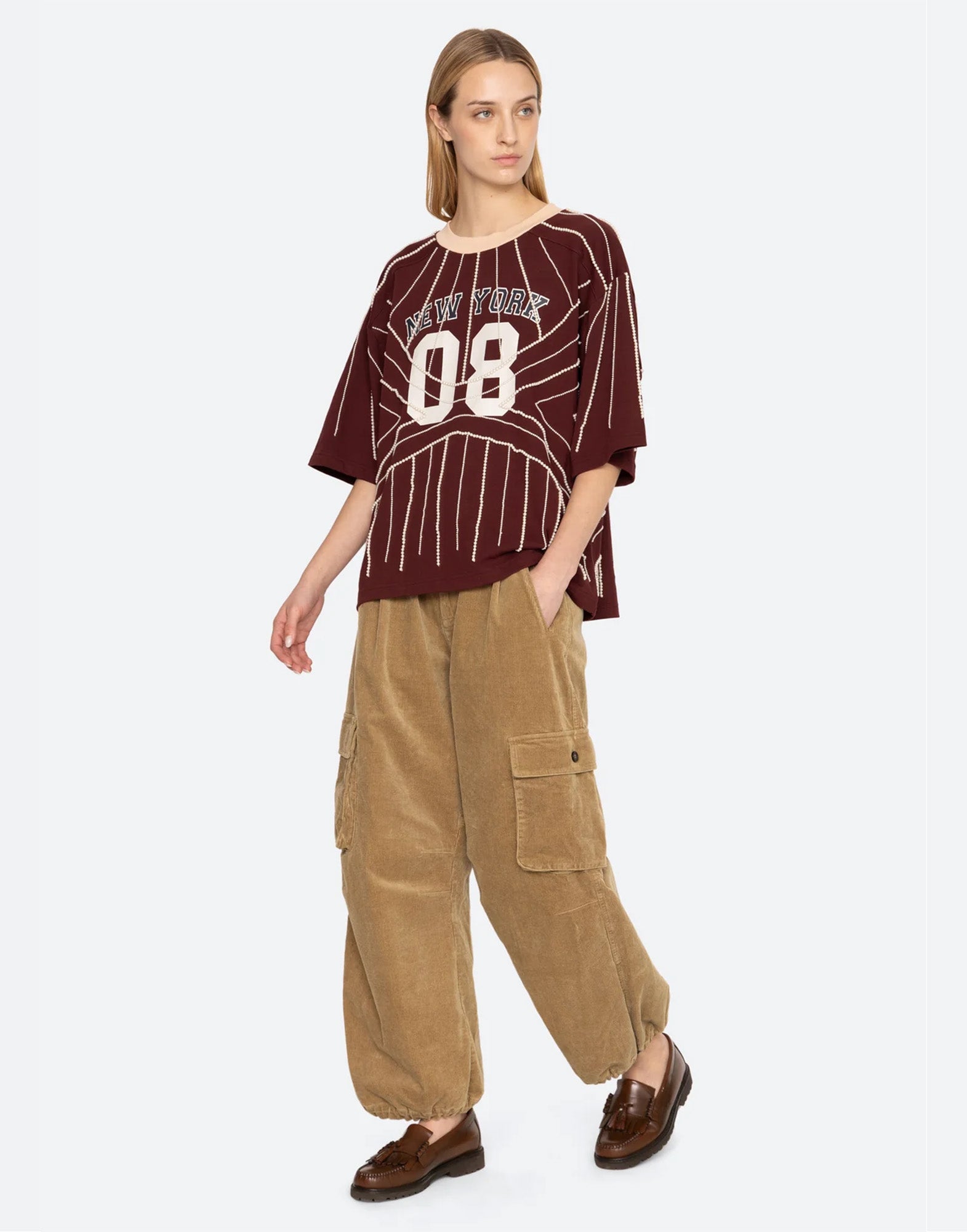 SEA NY Pantaloni in Velluto a Coste Khaki