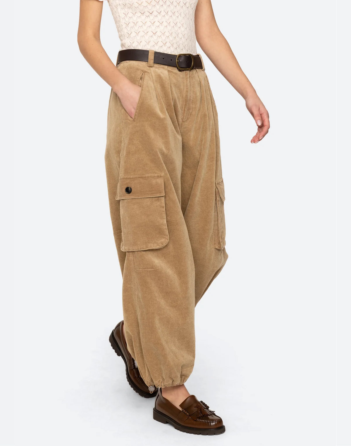 SEA NY Pantaloni in Velluto a Coste Khaki