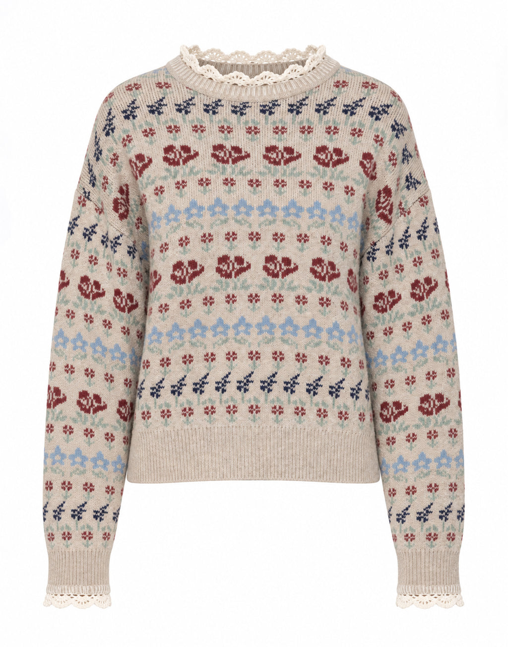 SEA NY Maglione in Lana Merino con Motivo Floreale