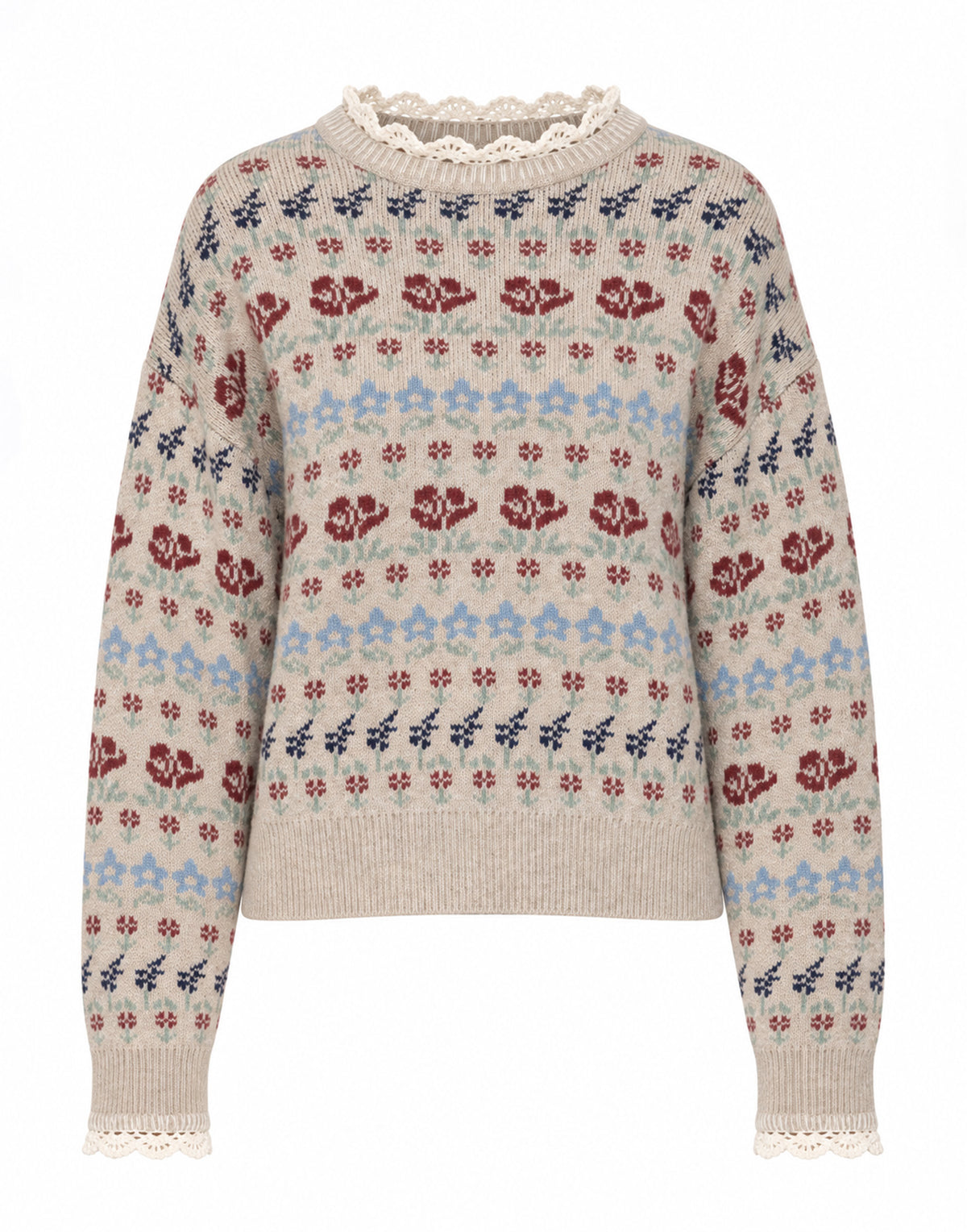 SEA NY Maglione in Lana Merino con Motivo Floreale