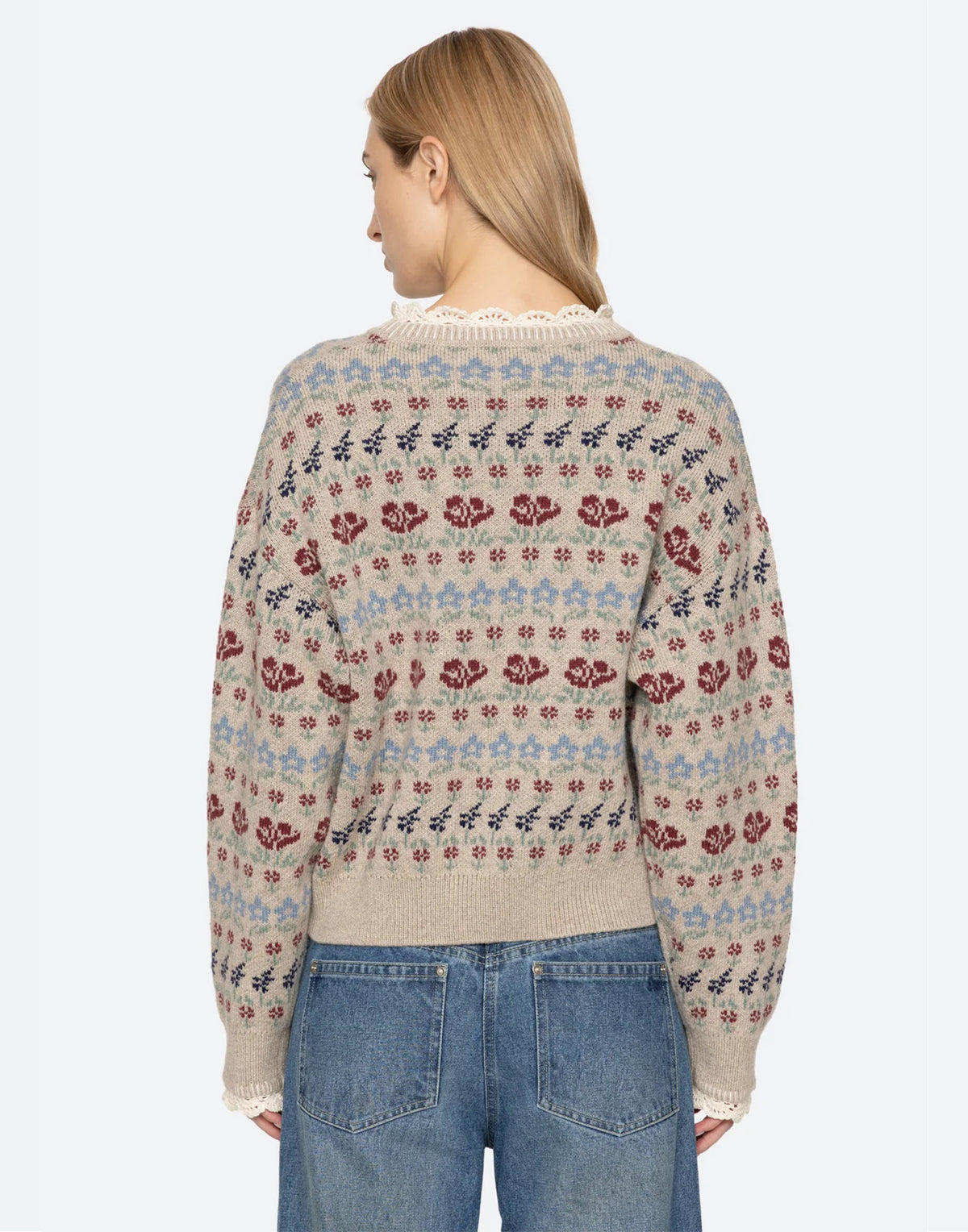 SEA NY Maglione in Lana Merino con Motivo Floreale