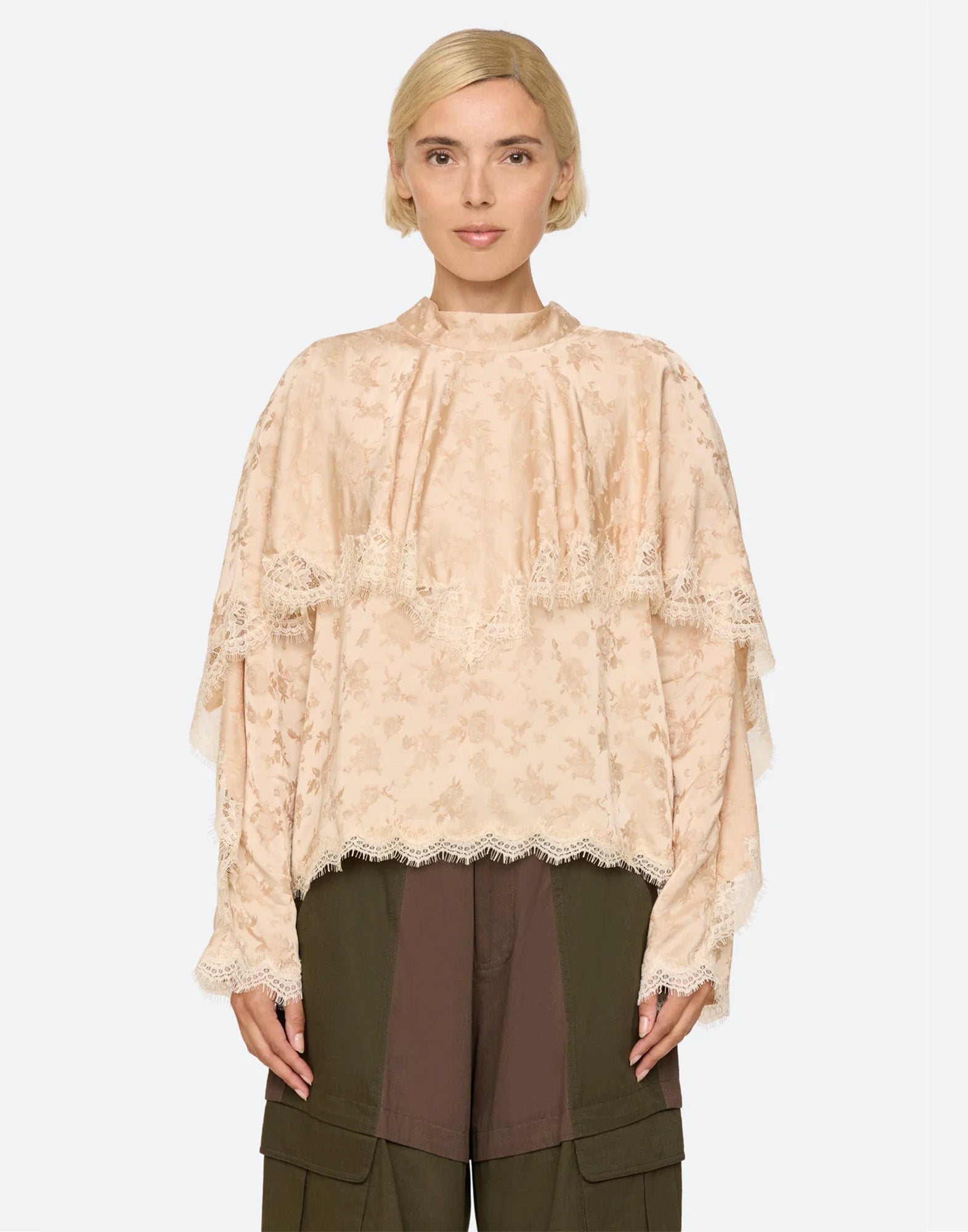 SEA NY Blusa in Viscosa con Pizzo Floreale Nude