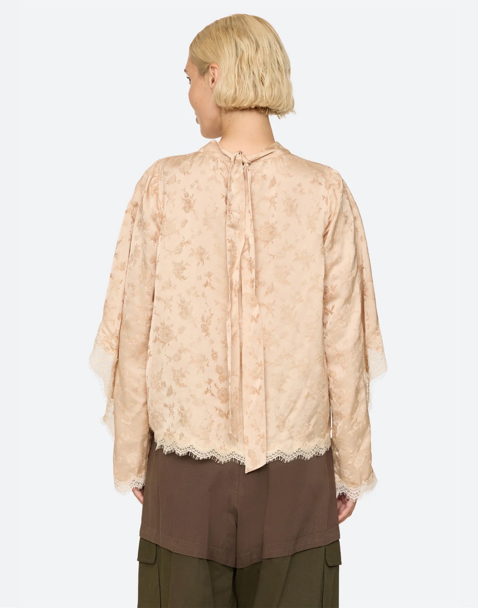 SEA NY Blusa in Viscosa con Pizzo Floreale Nude