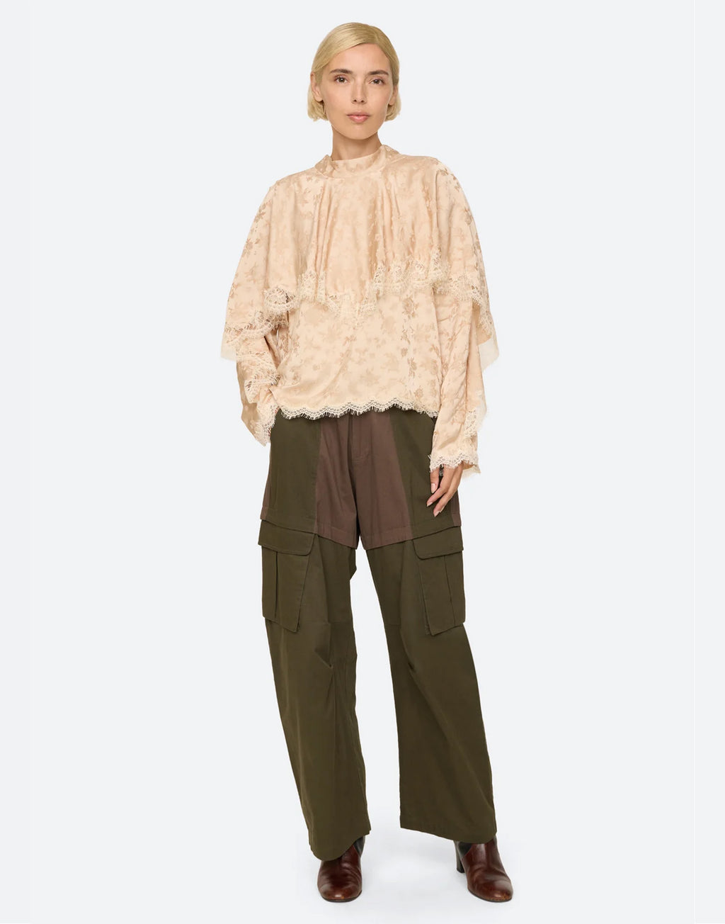 SEA NY Blusa in Viscosa con Pizzo Floreale Nude