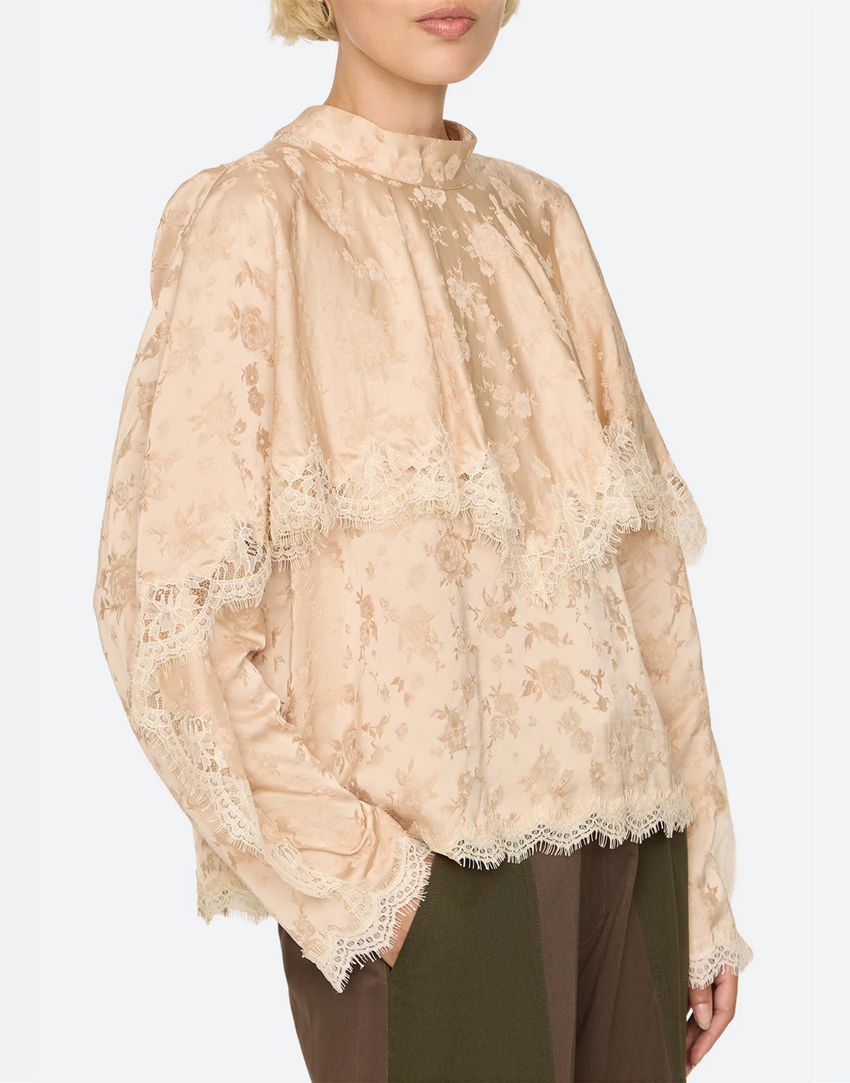 SEA NY Blusa in Viscosa con Pizzo Floreale Nude