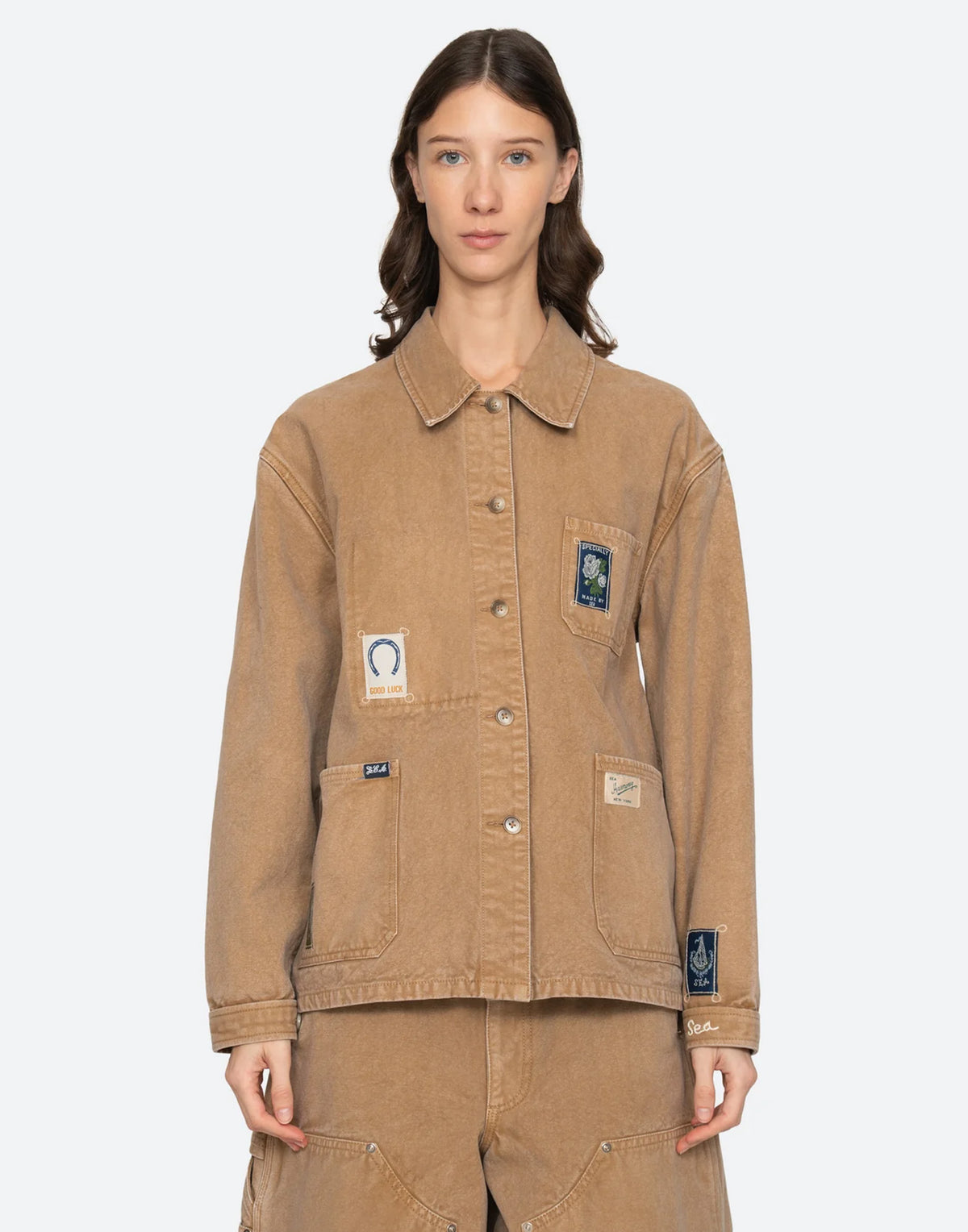 SEA NY Giacca Workwear con Patch Camel