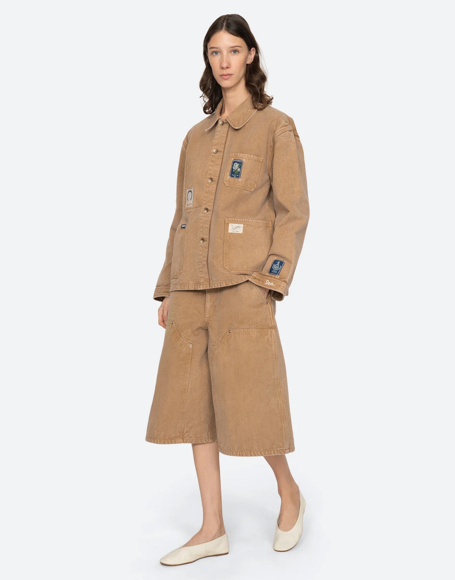 SEA NY Giacca Workwear con Patch Camel