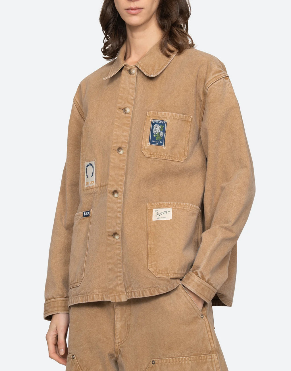 SEA NY Giacca Workwear con Patch Camel
