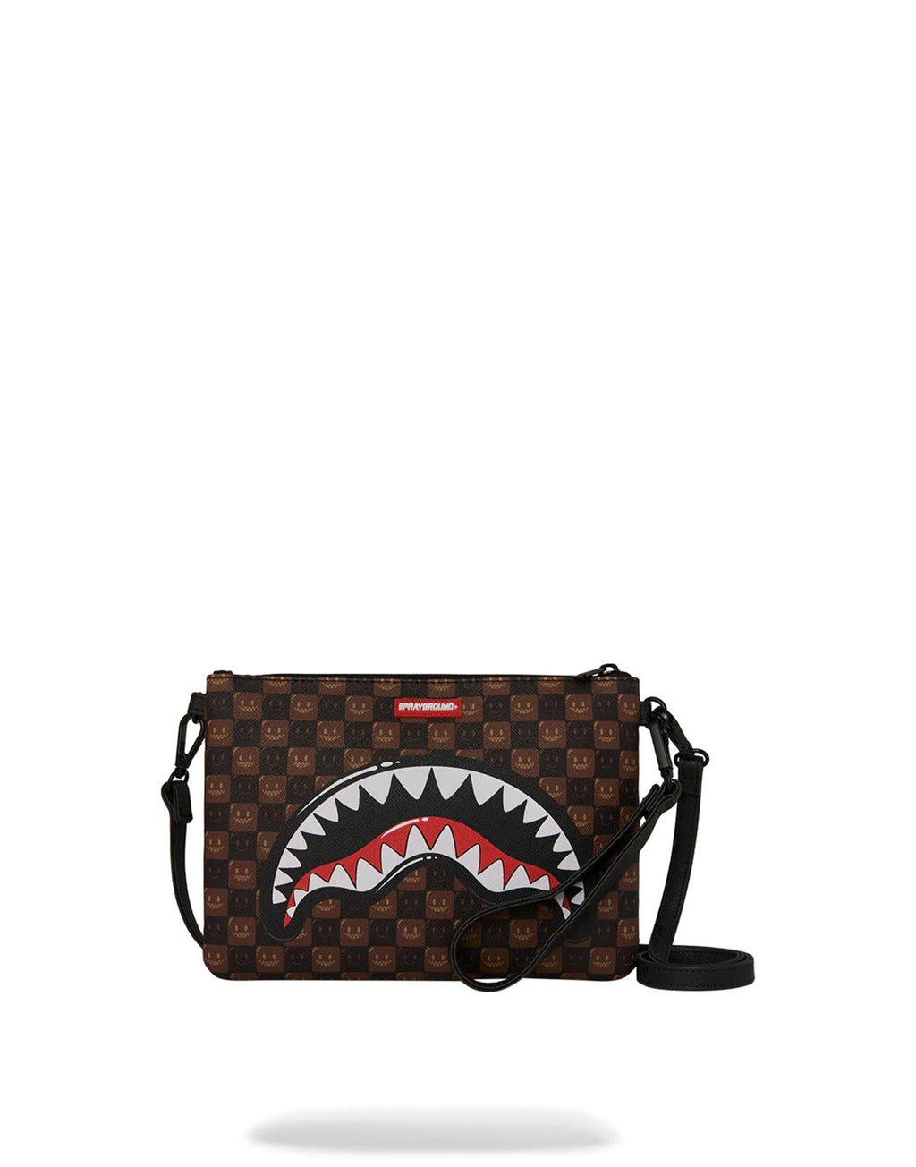 SPRAYGROUND Pochette SHARKS IN PARIS WTF BUBBLE BROWN CHECK CROSSOVER CLUTCH