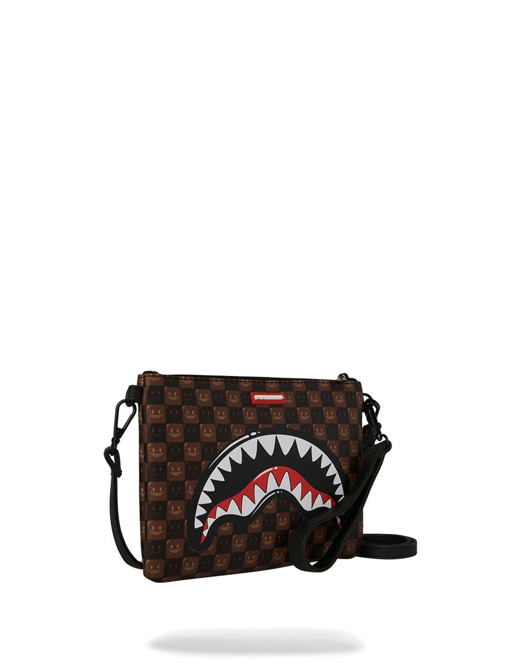 SPRAYGROUND Pochette SHARKS IN PARIS WTF BUBBLE BROWN CHECK CROSSOVER CLUTCH