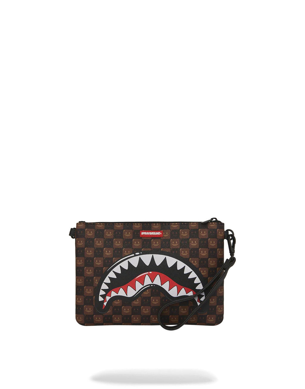 SPRAYGROUND Pochette SHARKS IN PARIS WTF BUBBLE BROWN CHECK CROSSOVER CLUTCH