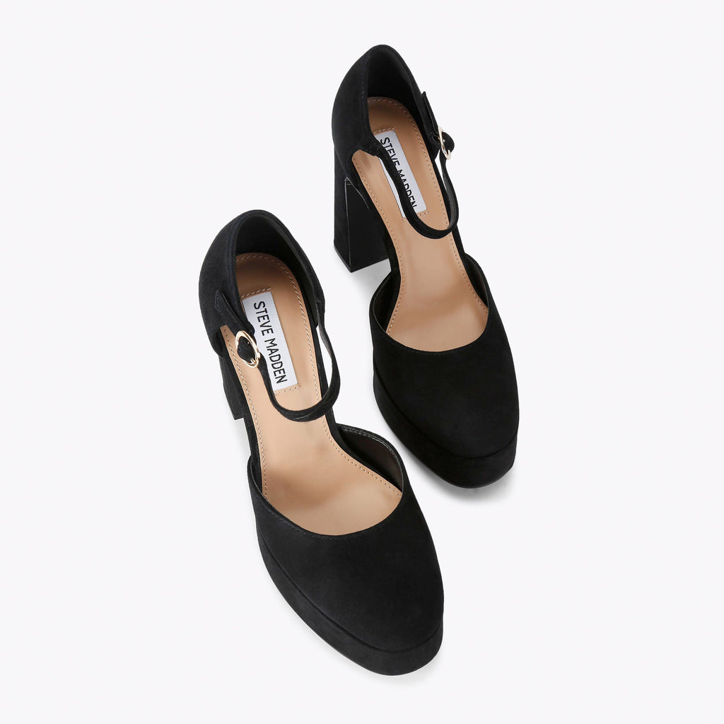 STEVE MADDEN Décolleté Lexie con Plateau e Cinturino Nero Suede