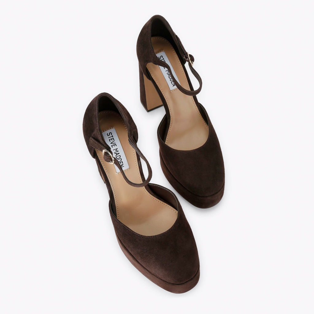 STEVE MADDEN Décolleté Lexie con Plateau e Cinturino Marrone Cioccolato Suede