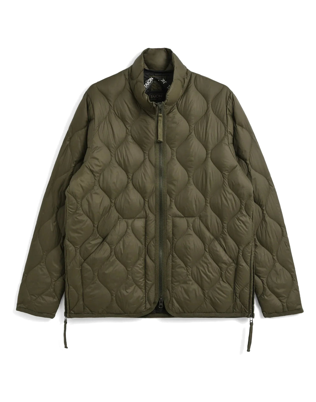 TAION Piumino Military con Collo Alto e Doppia Zip Verde Oliva Scuro