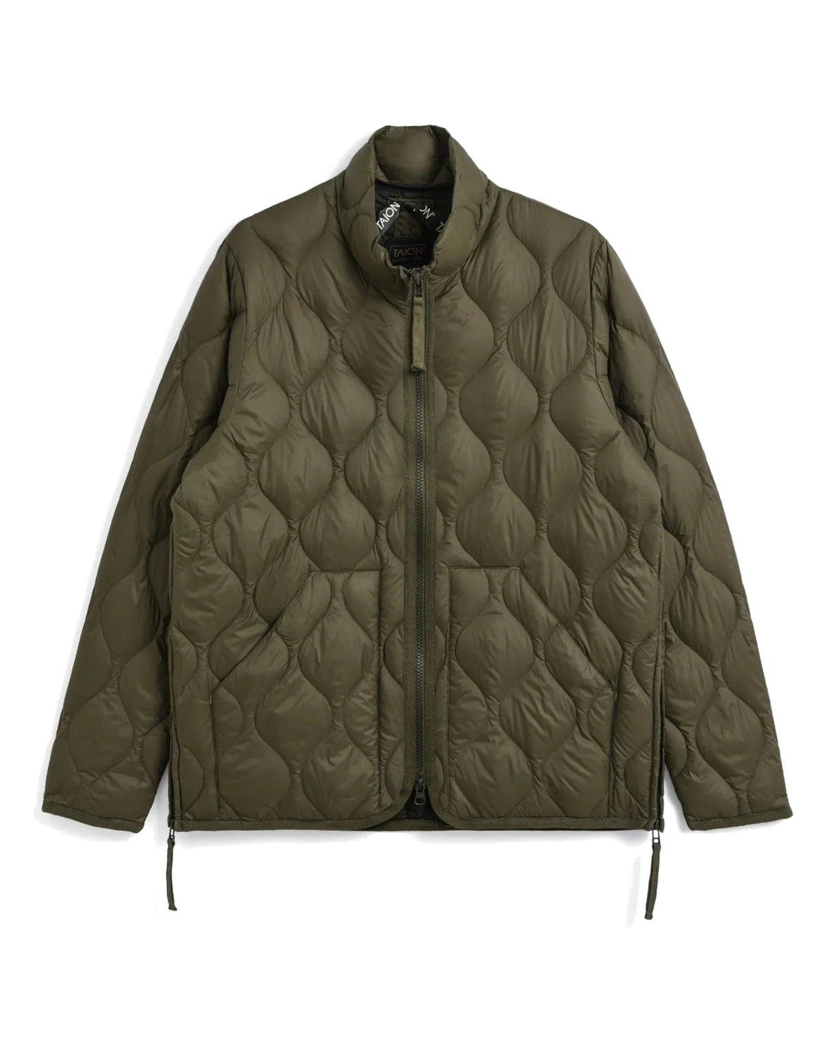 TAION Piumino Military con Collo Alto e Doppia Zip Verde Oliva Scuro