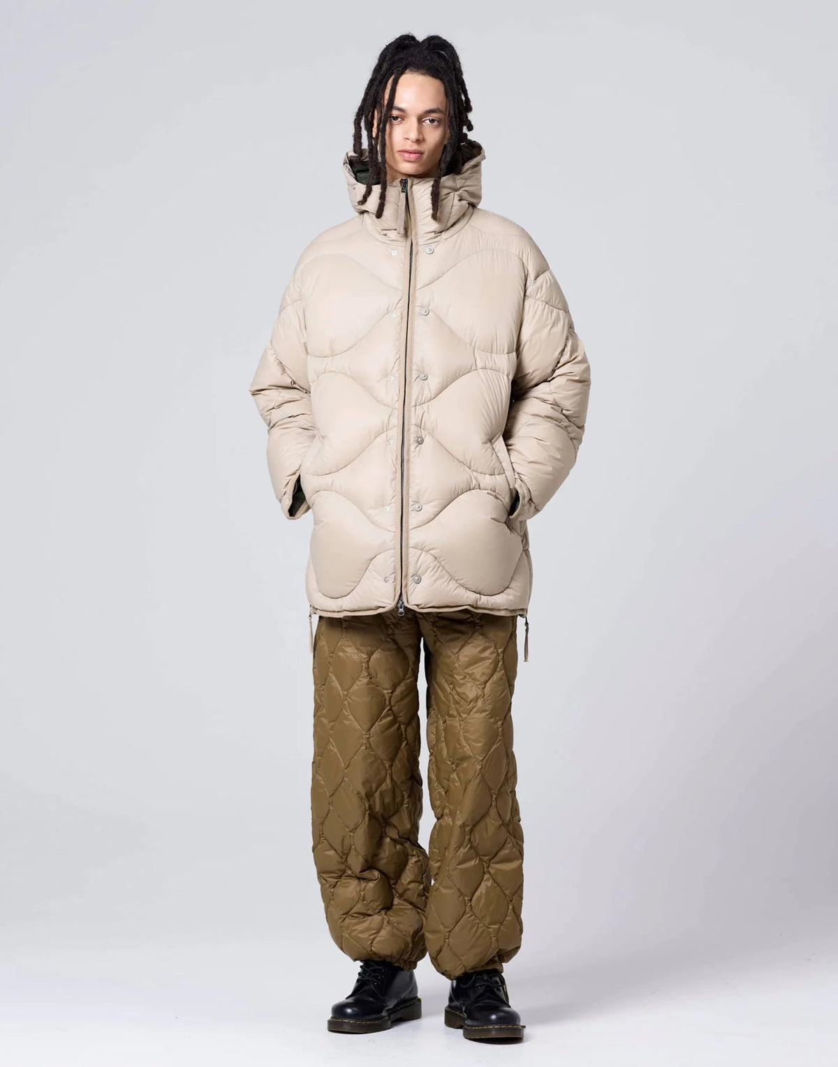 TAION Piumino Military con Cappuccio Beige Grigio