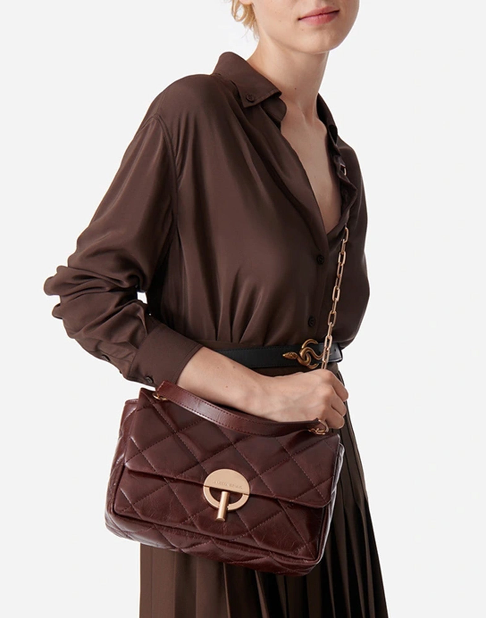 VANESSA BRUNO Borsa Moon Large in Pelle Trapuntata Chocolate