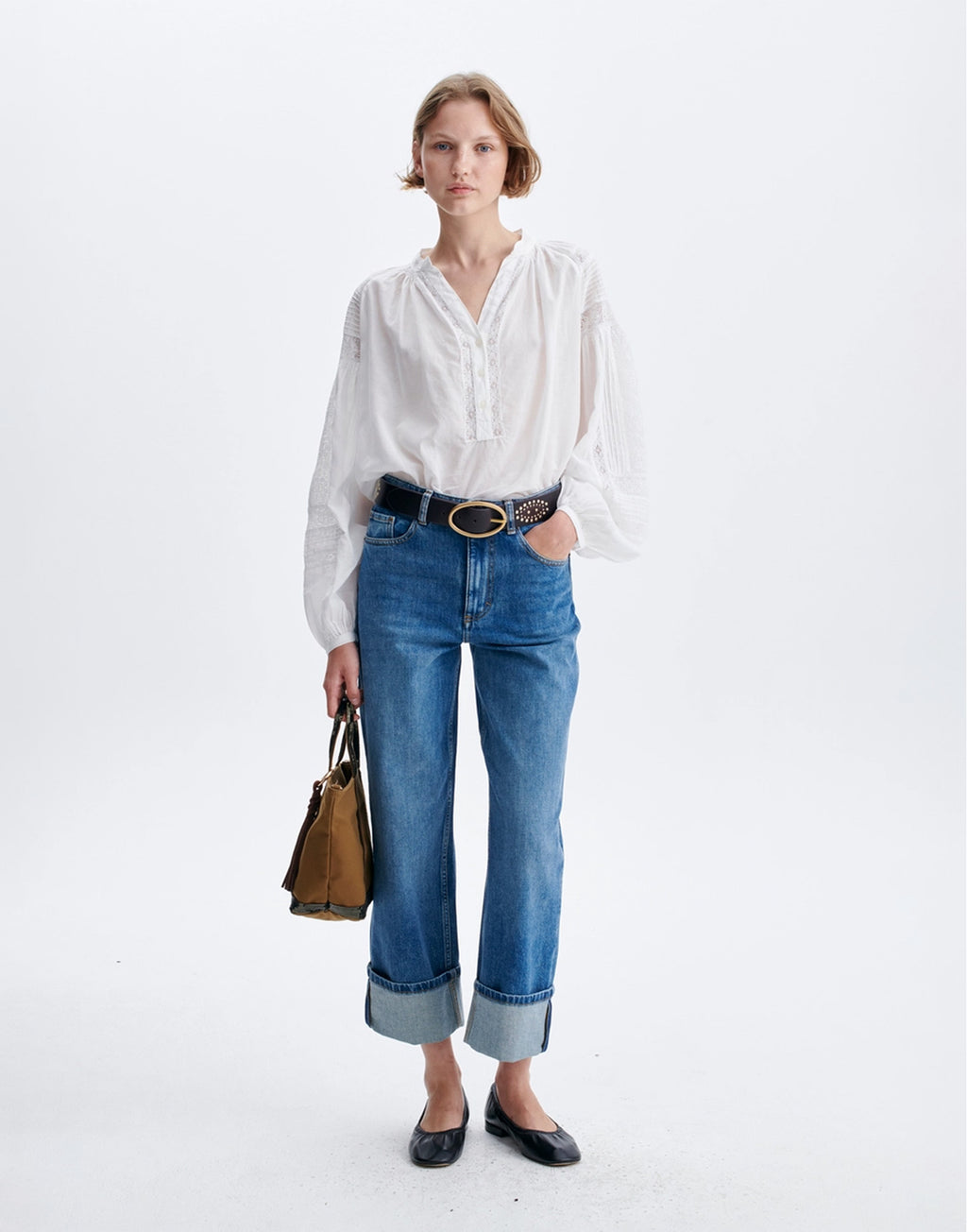 VANESSA BRUNO Jeans Cropped in Cotone Organico Blu Grigio