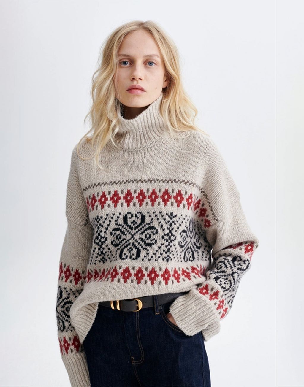 VANESSA BRUNO Maglione Jacquard in Lana Avena