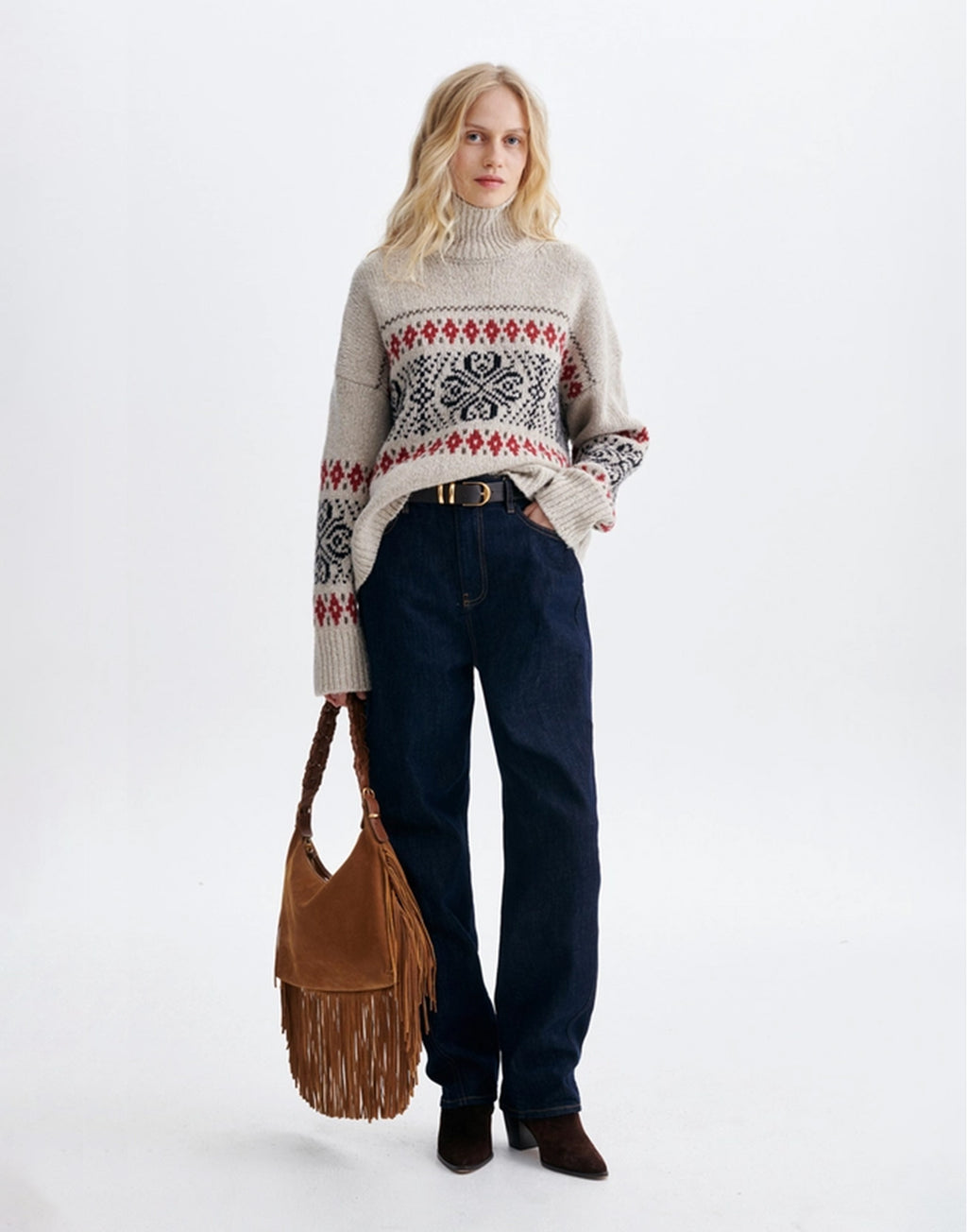 VANESSA BRUNO Maglione Jacquard in Lana Avena